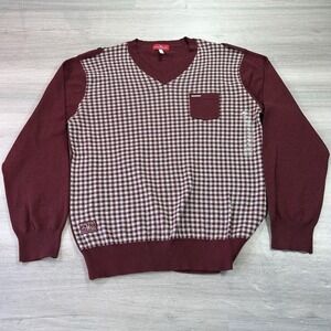 NEW Marc Ecko Cut & Sew Sweater Mens XL Burgundy Checkered V-Neck Pocket